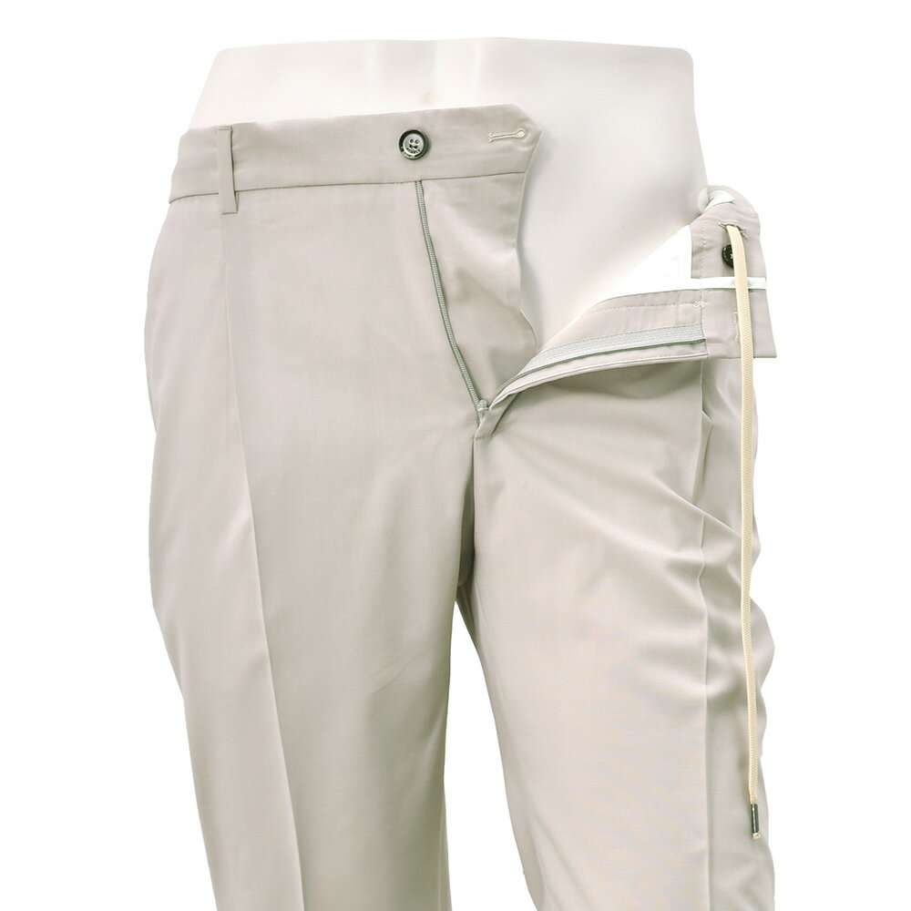 【秋先取り20】ビーエイブル　　BE ABLE テーパードスラックス メンズ 1プリーツパンツ RICCARDO ウォッシャブルウール ライトグレー バックシャーリング仕様 ドローコード ストレッチ 国内正規品 でらでら公式 ブランド