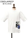 ディースクエアード DSQUARED2 半袖Tシャツ メンズ クルーネックカットソー フォトグラフィックデザイン ホワイト 白 コットンジャージー ルーズフィ...
