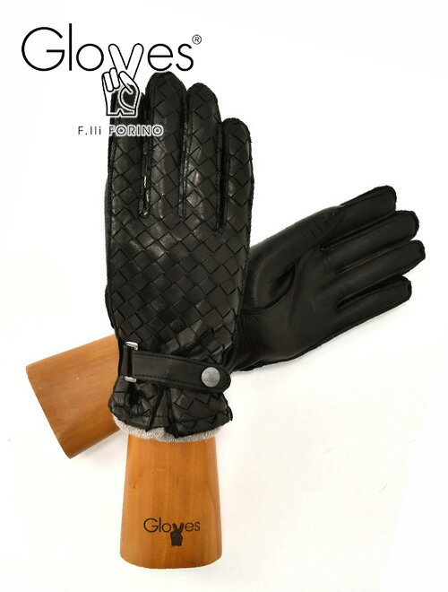 グローブス gloves レザーグローブ メンズ ラムレザー 手袋 イントレチャートデザイン カシミヤニット裏地 CA741 ブラック 黒 アジャスターベルト ギフト プレゼント イタリア製 でらでら 公式ブランド