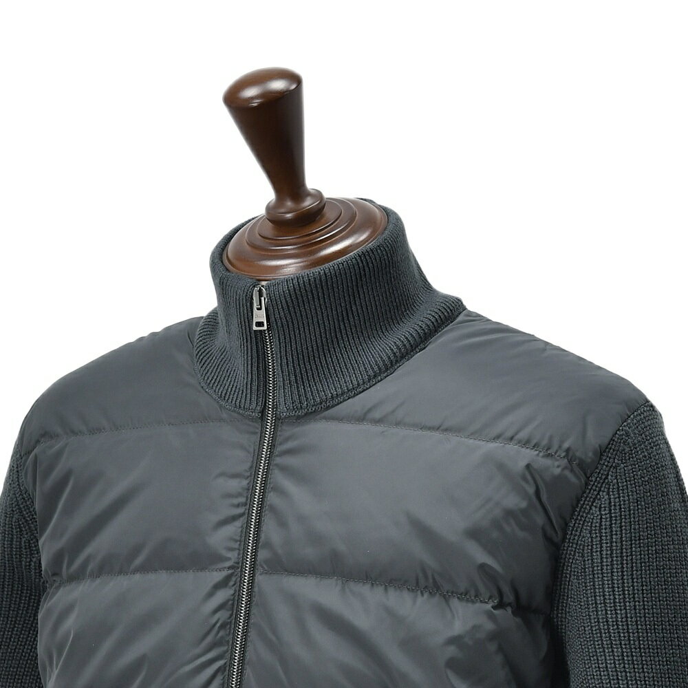 【ファイナルクリアランス20】ヘルノ　　HERNO ハイブリッドダウン メンズ ダウンジャケット フィッシャーマンリブ ネイビー 紺 切り替えデザイン 後身頃ニット スタンドネック シルバーパーツ 国内正規品 でらでら 公式ブランド