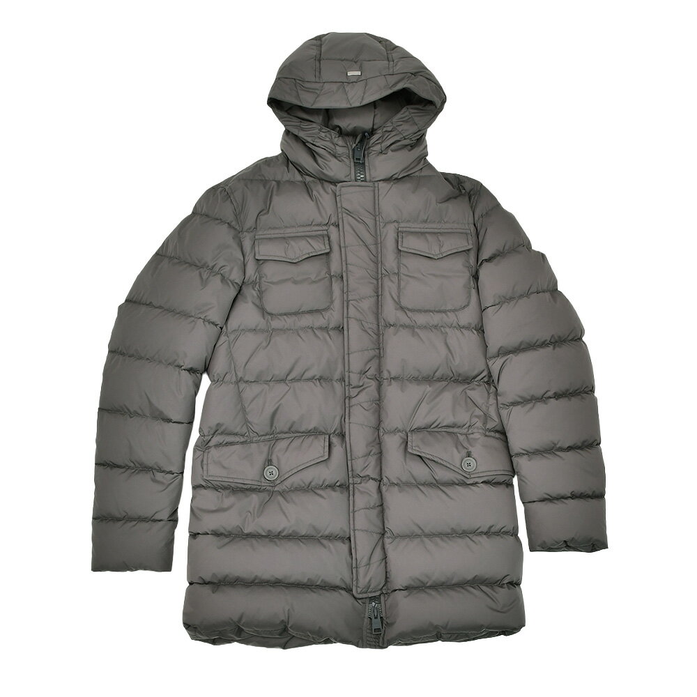 【マラソン期間限定20】ヘルノ　　HERNO M-65型ダウンコート メンズ ダウンジャケット PI0191U POLAR-TECH ポーラテック ナイロンシャモニー グレー フーディーアウター 撥水 国内正規品 でらでら 公式ブランド