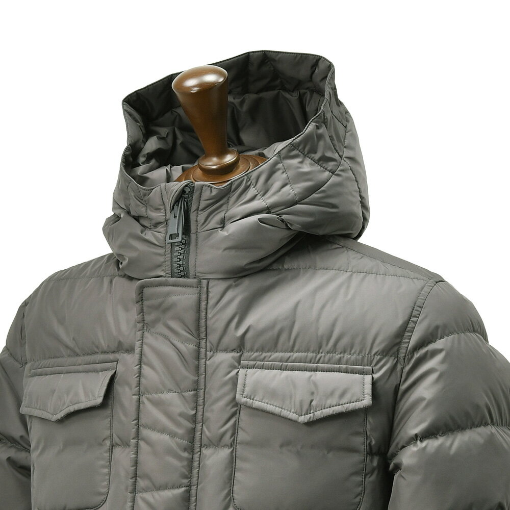 【マラソン期間限定20】ヘルノ　　HERNO M-65型ダウンコート メンズ ダウンジャケット PI0191U POLAR-TECH ポーラテック ナイロンシャモニー グレー フーディーアウター 撥水 国内正規品 でらでら 公式ブランド