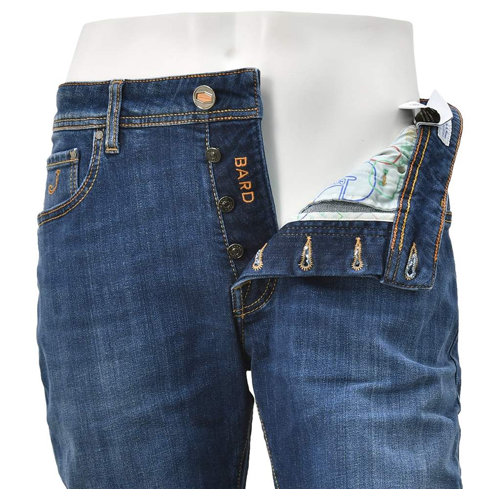 【秋先取り20】ヤコブコーエン　　JACOB COHEN デニムパンツ メンズ ストレッチジーンズ BARD バードモデル インディゴブルー スリムストレート ハラコバックパッチ 国内正規品 でらでら 公式ブランド