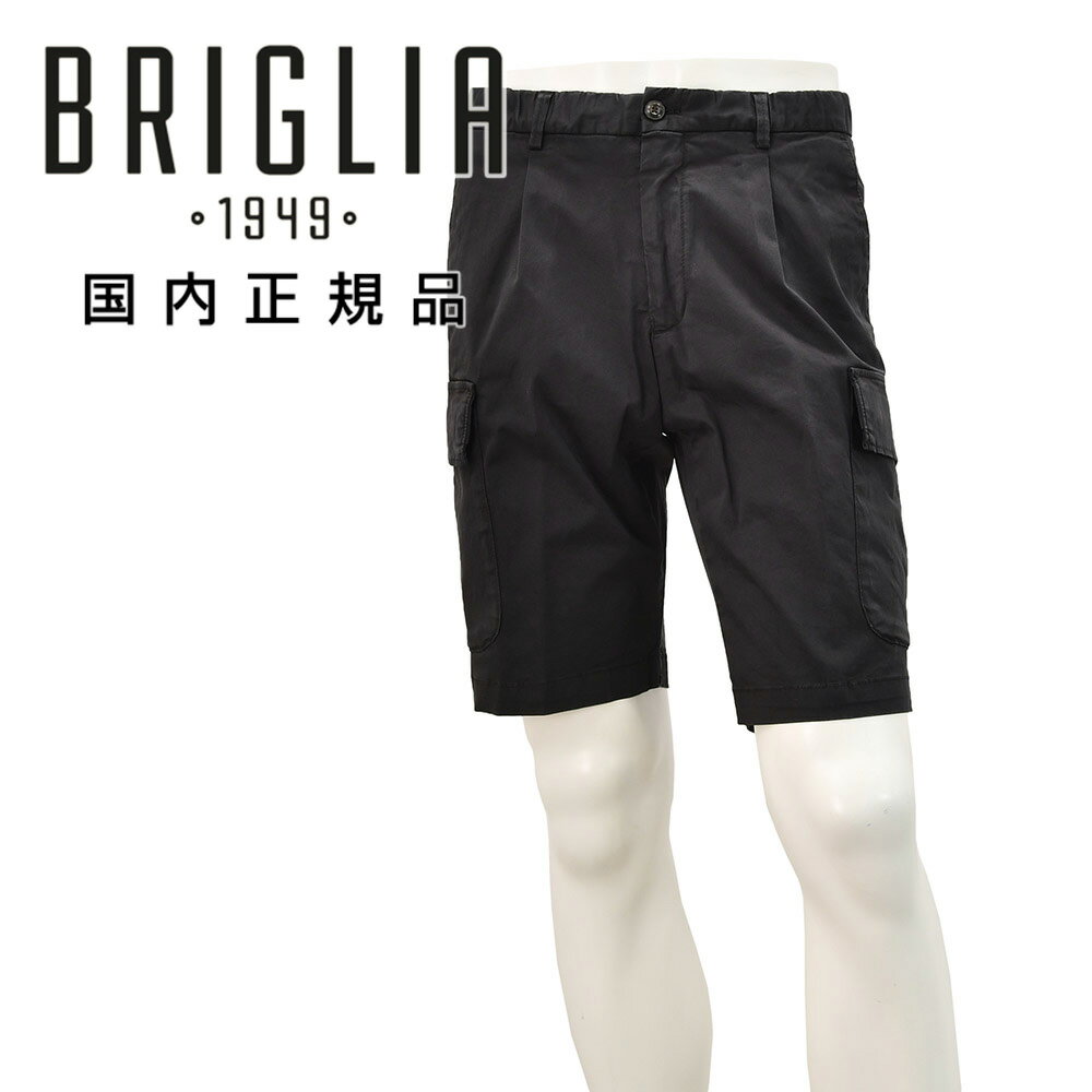 乐天商城 - ブリリア　　BRIGLIA1949 カーゴショーツ メンズ NEWPORT ニューポート 干場義雅氏別注モデル コットンサテン素材 ブラック 黒 ゴムウエスト＆内側ドローコード 1プリーツ 国内正規品 でらでら公式 ブランド