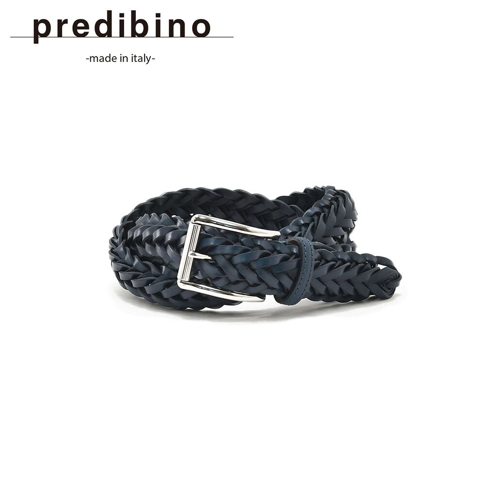 【5%offクーポン 5/7 9:59まで】プレディビーノ　　Predibino レザーメッシュベルト メンズ レザーベルト 編み込みデザイン イタリアンカーフレザー ブルーネイビー 紺 3.5cm幅 本革 真鍮バックル ギフト 贈り物 イタリア製 でらでらオリジナルブランド（楽天・でらでら メンズセレクトショップ）