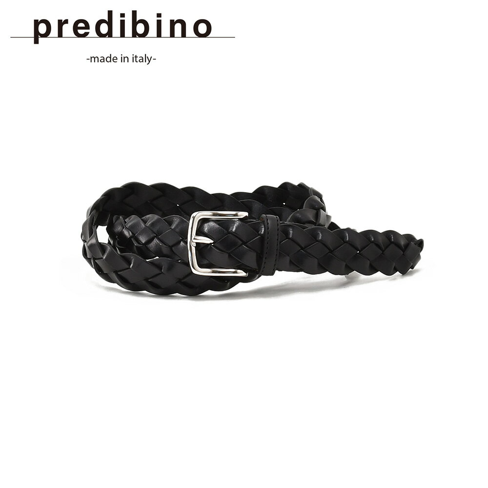 乐天商城 - プレディビーノ　　Predibino レザーメッシュベルト メンズ イントレチャートベルト 編み込みデザイン イタリアンカーフレザー ブラック 黒 3cm幅 本革 真鍮バックル ギフト 贈り物 イタリア製 でらでらオリジナルブランド