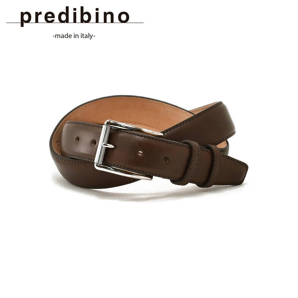 【ポイント8倍 スーパーSALE限定】プレディビーノ Predibino レザーベルト メンズ イタリアンレザー スムースタイプ BUTTERO ダークブラウン 3.5cm幅 真鍮バックル 本革 ギフト 贈り物 プレゼント イタリア製 でらでら 公式ブランド