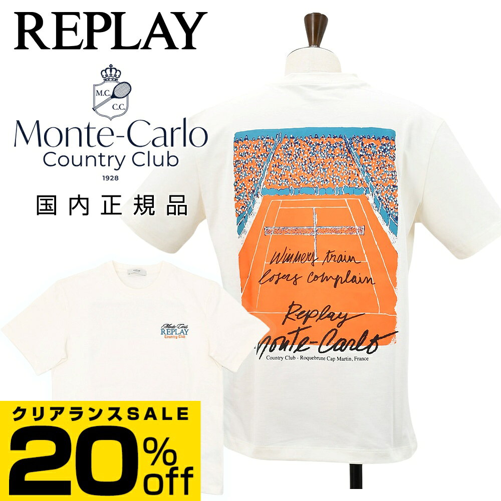 乐天商城 - リプレイ×モンテカルロ カントリークラブ　　REPLAY×Monte Carlo Country Club バックプリントTシャツ メンズ 半袖カットソー コットンジャージー オフホワイト クルーネック オーバーサイズ 国内正規品 でらでら 公式ブランド