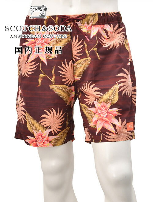 スコッチ＆ソーダ SCOTCH & SODA メンズスイムウェア 水着 ショーツ Combo Dタイプ ピンク＆ブラウン系 メッシュライナー付 フラワープリント ミドルレングス 国内正規品 インポート 海外ブランド