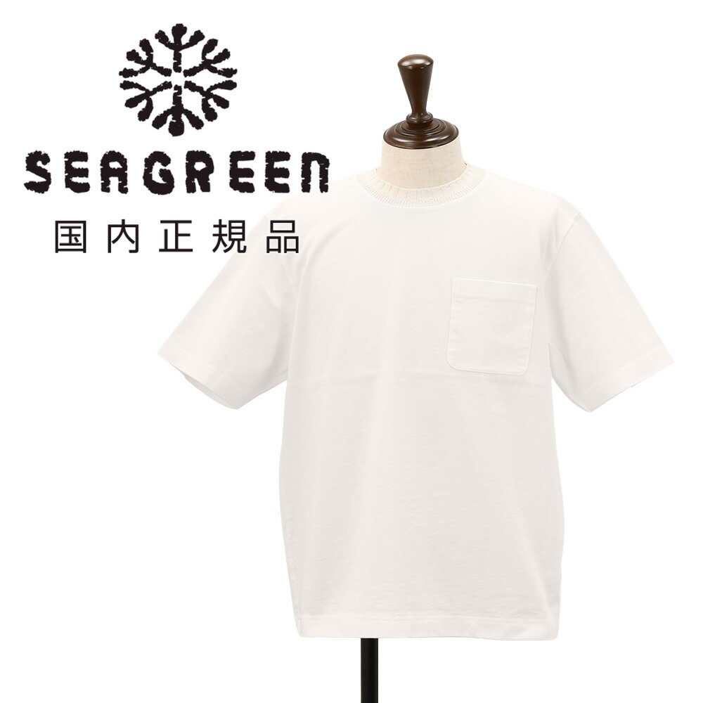 シーグリーン Seagreen 半袖Tシャツ メンズ リブ編みネックカットソーKNIT RIB T-SHIRT コットンジャージー ホワイト 白 胸ポケット付き リラックスフィット 国内正規品 でらでら 公式ブランド
