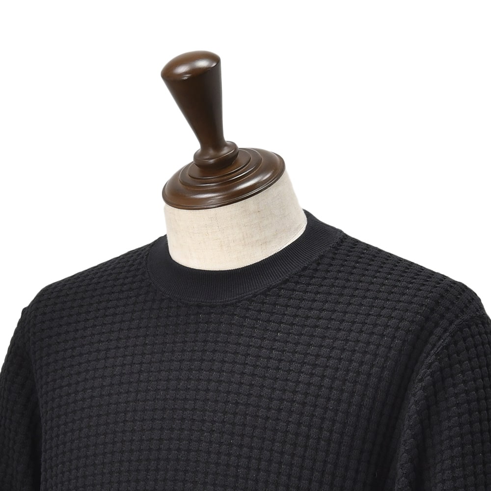 【ファイナル20】シーグリーン　　Seagreen 長袖トレーナー メンズ クルーネックニット ビッグワッフル編み BIG WAFFLE ブラック 黒 コットンポリ オニワッフル リブ装飾 レギュラーフィット 国内正規品 でらでら 公式ブランド