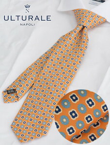 ウルトゥラーレ ULTURALE オレンジ 小紋フラワー柄シルクネクタイ 共裏地 メンズアクセサリー イタリア製 made in ITALY