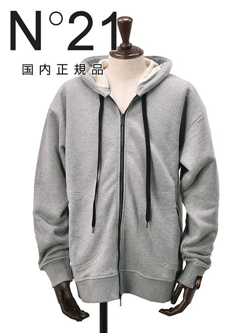 【12/4 20時発売開始30】ヌメロ ヴェントゥーノ N°21 ジップアップパーカー メンズ スウェット生地 ドローコード付きフード 袖パームツリータグ グ...