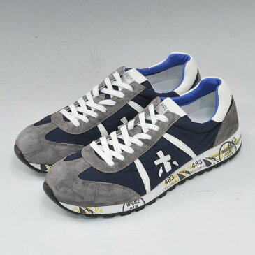 プレミアータ ホワイト　　PREMIATA WHITE 国内正規品 メンズスニーカーネイビー＆ブラウン LUCY ルーシー 起毛革コンビ 白ミドルソール ローカットシューズ でらでら 公式ブランド