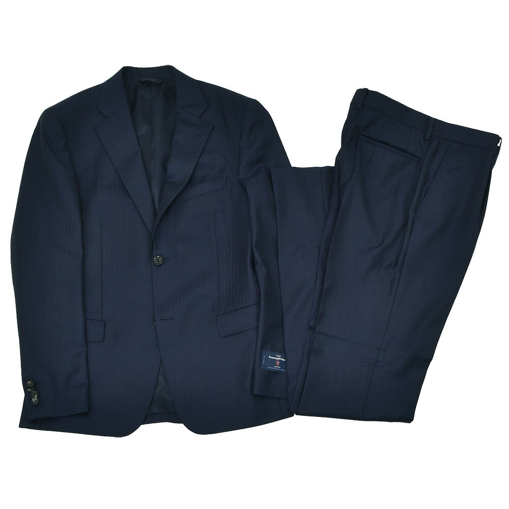 エルメネジルド ゼニア　　cloth by Ermenegildo Zegna シングルスーツ メンズ 2つ釦フロント エレクタウール生地 ELECTA ピンストライプ柄 ネイビー 紺 Superlativo スペルラティボ ノッチドラペル 日本製