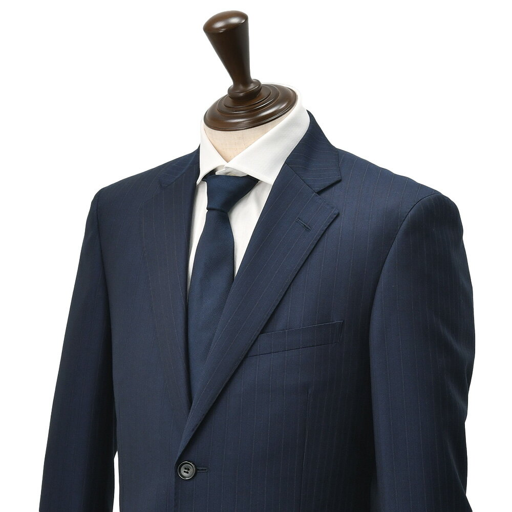 エルメネジルド ゼニア　　cloth by Ermenegildo Zegna シングルスーツ メンズ 2つ釦フロント エレクタウール生地 ELECTA ピンストライプ柄 ネイビー 紺 Superlativo スペルラティボ ノッチドラペル 日本製