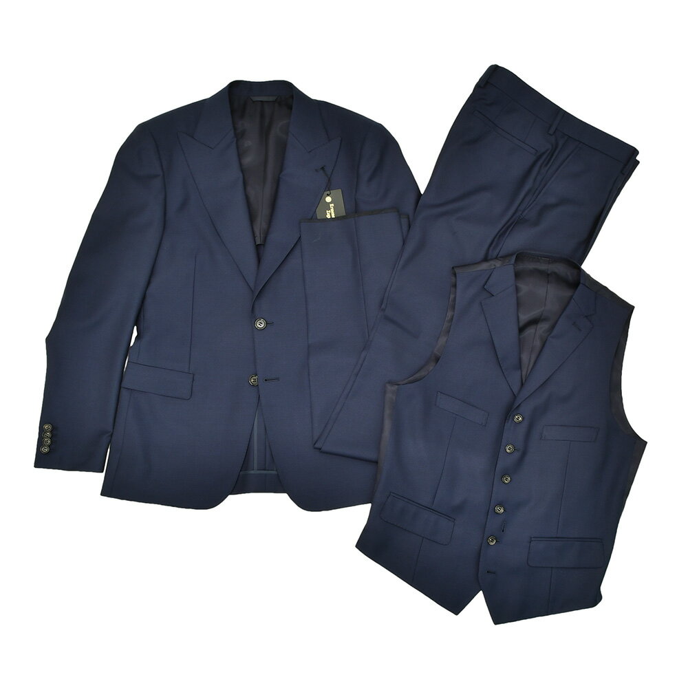 エルメネジルド ゼニア　　cloth by Ermenegildo Zegna スリーピーススーツ メンズ 2つ釦フロント サマーウール生地 TRAVELLER トラベラー ネイビー 紺 Superlativo スペルラティボ ピークドラペル 日本製
