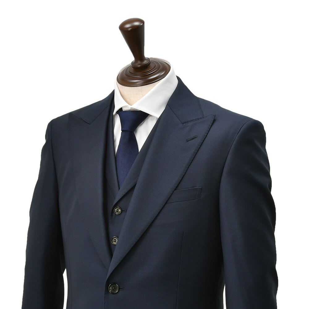 エルメネジルド ゼニア　　cloth by Ermenegildo Zegna スリーピーススーツ メンズ 2つ釦フロント サマーウール生地 TRAVELLER トラベラー ネイビー 紺 Superlativo スペルラティボ ピークドラペル 日本製