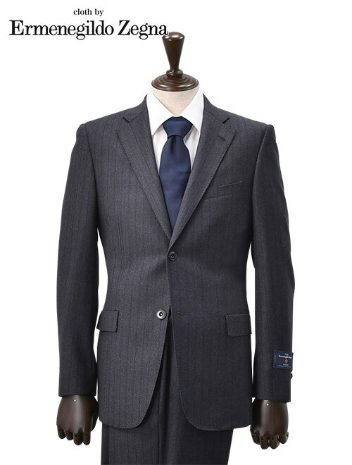 エルメネジルド・ゼニア 【early summer SALE 70%off】cloth by Ermenegildo Zegna エルメネジルド ゼニア メンズスーツ シングル2つボタン ELECTA エレクタ ウール グレー＆ストライプ 秋冬