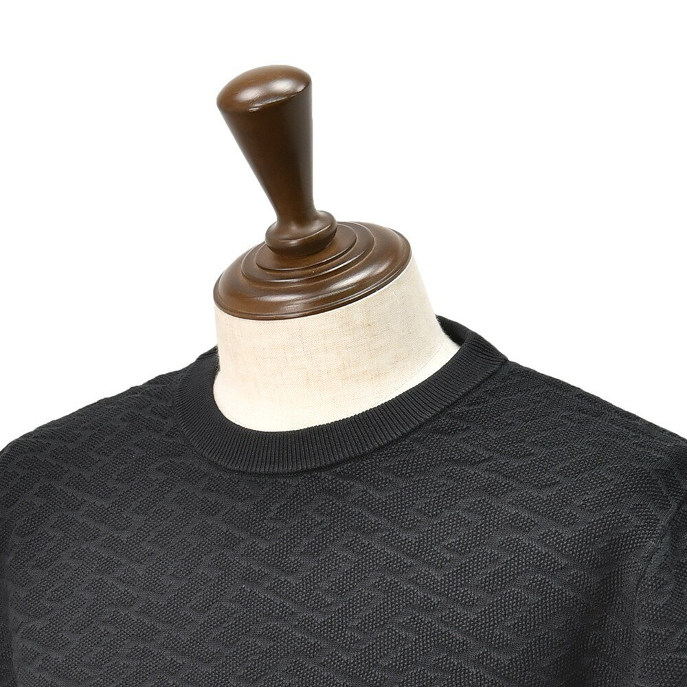 タトラス　　TATRAS 半袖ニット メンズ カストーレ CASTORE ジャガードニットソー コットンシルク ブラック 黒 モノグラム柄 クルーネックニット レギュラーフィット 国内正規品 でらでら公式 ブランド 3