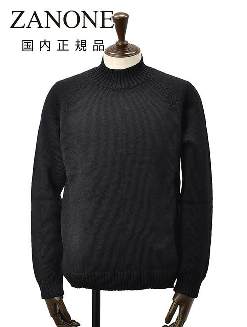 【ポイント8倍 12/3 9:59まで】ザノーネ ZANONE モックネックニット メンズ ミドルゲージセーター LUPO RAG ウール素材 5ゲージ ブラ...