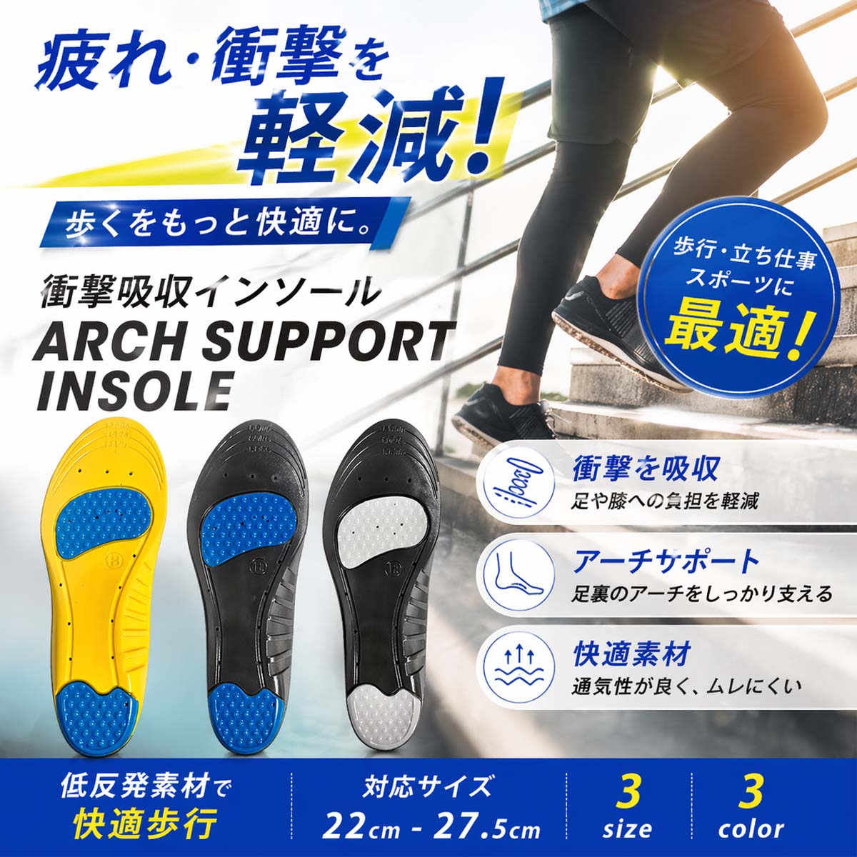 Rakuten - 中敷き インソール 衝撃吸収 靴 クッション 疲れにくい 立ち仕事 スポーツ 偏平足 土踏まず サイズ調整 メンズ レディース
