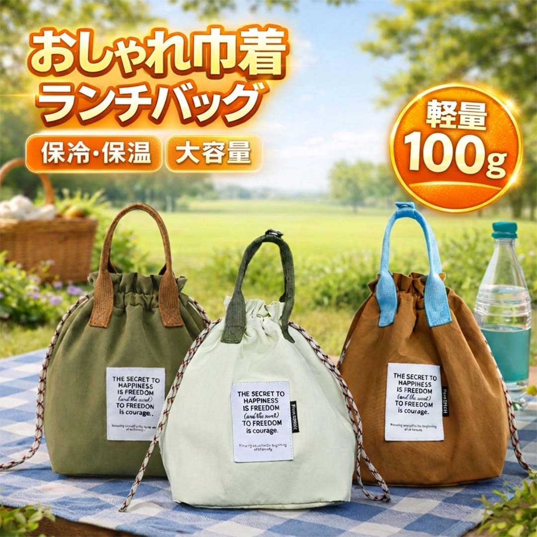 ランチバッグ 保冷 保温 巾着 お弁当袋 保冷バッグ 防水 撥水 大容量 お弁当入れ 軽量 おしゃれ レディース メンズ 通勤 通学 高校生 学生 ランチケース