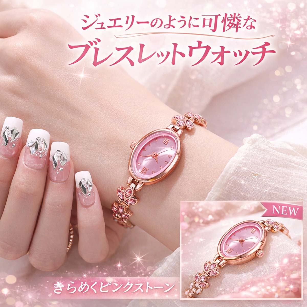 腕時計 レディース クローバー ブレスレットウォッチ ラインストーン 小さめ ラウンド 韓国風 おしゃれ 女性用 華奢 高級感 カラーストーン