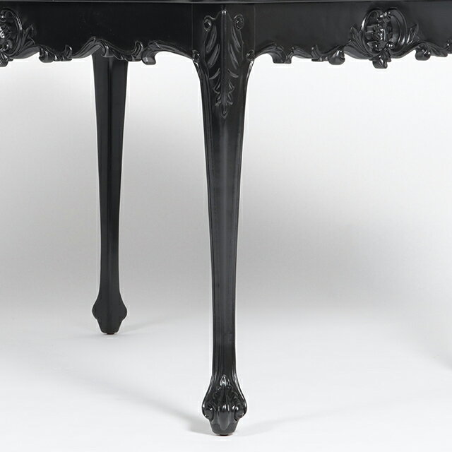 ダイニングテーブル センターテーブル 木製 1.2M 2～4人用 猫脚 彫刻 アンティーク調 ロココ調 フレンチスタイル ヨーロピアン ディスプレイ クラシック エレガント 上品 高級感 可愛い 姫系 プリンセス おしゃれ 輸入家具 店舗什器 インテリア 家具 黒 ブラック 4235-1.2-8