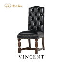 VINCENT ヴィンセントシリーズ 英国調 ハイバック ダイニングチェア チェアー 椅子 イス アンティーク調 レトロ クラシカル 店舗什器 食卓 応接室 書斎 ホテル 木製 輸入家具 合成皮革 合皮 黒 ブラック 9002-H-5P32B