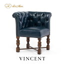 チェア アンティーク調 英国調 コーナーチェア アームチェア 一人掛け 椅子 イス いす ひじ掛け VINCENT ヴィンセントシリーズ ブリティッシュスタイル クラシカル レトロ かっこいい 店舗什器 お店 レストラン ホテル サロン 輸入家具 合成皮革 合皮 青 ブルー 9007-5P58B