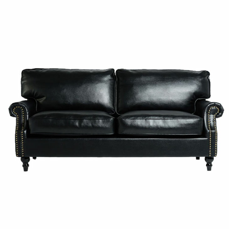 Bricks ブリックス アンティーク調ソファー 2.5人掛け 英国調 クラシック レトロ ビンテージスタイル トラディショナル おしゃれ かっこいい 可愛い 応接室 書斎 オフィス レストラン アパレル ホテル サロン 輸入家具 店舗什器 撮影什器 合成皮革 合皮 黒 ブラック VE2P32K