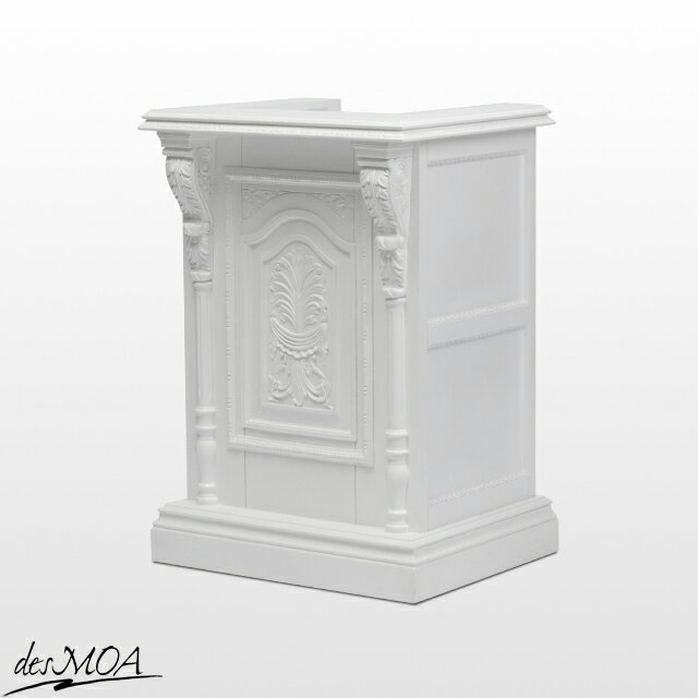 バロック アンティーク調 カウンター 0.7M幅 レジカウンター カウンターテーブル 受付台 レジ台 演説台 司会台 木製 引出し付き 収納 彫刻 レリーフ ヨーロッパ調 クラシック 重厚感 華やか 輸入家具 サロン ホテル 飲食店 服飾 講演会 店舗什器 白 ホワイト 5054-0.7MC-18