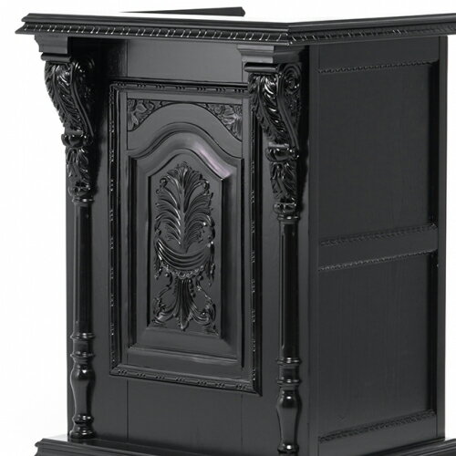 バロック アンティーク調 カウンター 0.7M幅 レジカウンター カウンターテーブル 受付台 レジ台 演説台 司会台 木製 引出し付き 収納 彫刻 レリーフ ヨーロッパ調 クラシック 重厚感 華やか 輸入家具 サロン ホテル 飲食店 服飾 講演会 店舗什器 黒 ブラック 5054-0.7MC-8