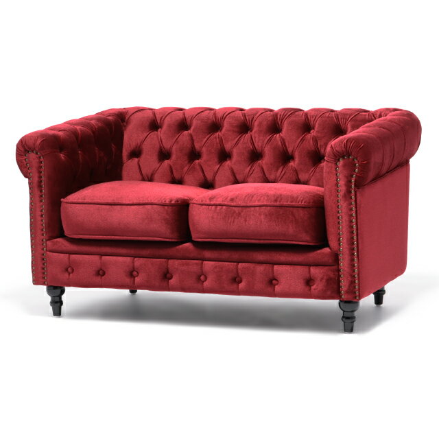 VINCENT ヴィンセントシリーズ 英国調 2人掛けソファ 2シート 2人用 コンパクト アンティーク調 レトロ クラシカル エレガント 上品 高級感 大正ロマン おしゃれ 店舗什器 応接間 サロン ディスプレイ レストラン ホテル 木製 輸入家具 布地 赤 レッドベルベット VC2F41K [3]