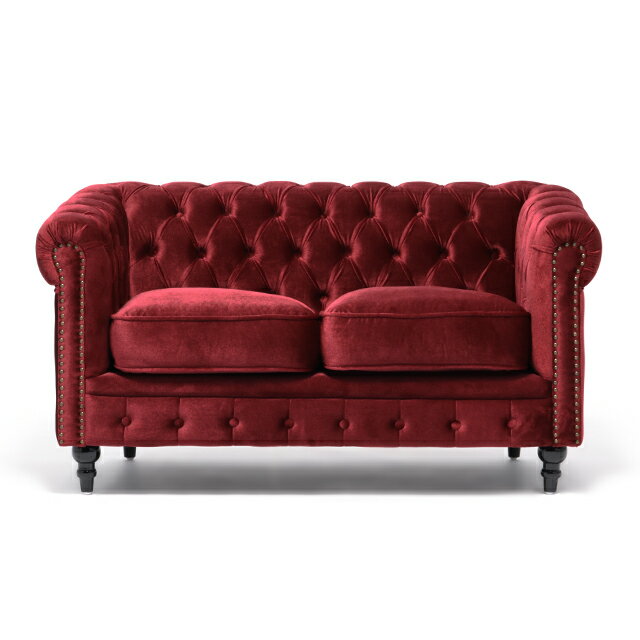 VINCENT ヴィンセントシリーズ 英国調 2人掛けソファ 2シート 2人用 コンパクト アンティーク調 レトロ クラシカル エレガント 上品 高級感 大正ロマン おしゃれ 店舗什器 応接間 サロン ディスプレイ レストラン ホテル 木製 輸入家具 布地 赤 レッドベルベット VC2F41K [2]