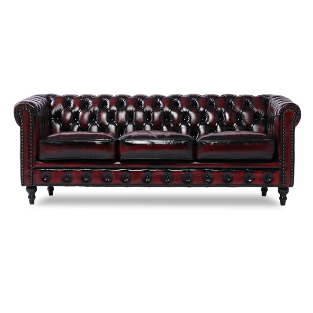 VINCENT ヴィンセントシリーズ 英国調 3人掛けソファ 3シート トリプル コンパクト アンティーク調 レトロ クラシカル おしゃれ かっこいい 店舗 応接室 ロビー 書斎 オフィス ディスプレイ レストラン ホテル サロン 輸入家具 レザー 本革 赤 アンティークレッド VC3L914K