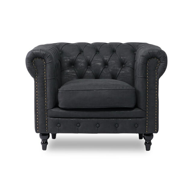 VINCENT ヴィンセントシリーズ 英国調 1人掛けソファ 1人用 シングル パーソナル やや大きめ アンティーク調 レトロ クラシカル おしゃれ かっこいい 店舗什器 応接室 書斎 ディスプレイ レストラン カフェ ホテル 木製 輸入家具 合成皮革 合皮 チャコールグレー VB1P71K [2]