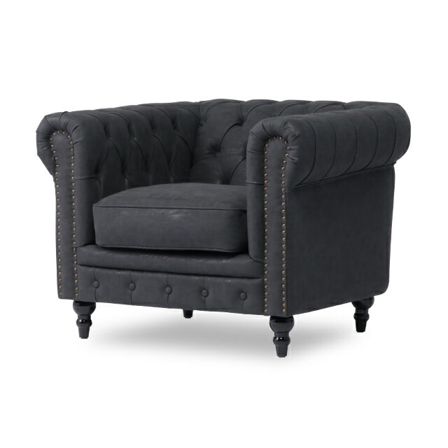 VINCENT ヴィンセントシリーズ 英国調 1人掛けソファ 1人用 シングル パーソナル やや大きめ アンティーク調 レトロ クラシカル おしゃれ かっこいい 店舗什器 応接室 書斎 ディスプレイ レストラン カフェ ホテル 木製 輸入家具 合成皮革 合皮 チャコールグレー VB1P71K [3]