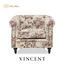 VINCENT ヴィンセントシリーズ 英国調 1人掛けソファ シングルソファー 1人用 コンパクト アンティーク調 レトロ クラシカル おしゃれ かっこいい 可愛い カジュアル 店舗什器 書斎 ディスプレイ レストラン ホテル 木製 輸入家具 布地 クラシックフラワー VC1F254K