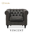 VINCENT ヴィンセントシリーズ 英国調 1人掛けソファ シングルソファー 1人用 コンパクト アンティーク調 レトロ クラシカル おしゃれ かっこいい かわいい 店舗什器 応接室 書斎 ディスプレイ レストラン カフェ ホテル 木製 輸入家具 合成皮革 合皮 グレー VC1P102K