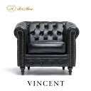 VINCENT ヴィンセントシリーズ 英国調 1人掛けソファ シングルソファー 1人用 コンパクト アンティーク調 レトロ クラシカル おしゃれ かっこいい かわいい 店舗什器 応接室 書斎 ディスプレイ レストラン オフィス ホテル 木製 輸入家具 合成皮革 合皮 黒 ブラック VC1P32K