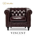 VINCENT ヴィンセントシリーズ 英国調 1人掛けソファ シングルソファー 1人用 コンパクト アンティーク調 レトロ クラシカル おしゃれ かっこいい かわいい 店舗什器 応接室 書斎 ディスプレイ レストラン カフェ ホテル 木製 輸入家具 合成皮革 合皮 茶色 ブラウン VC1P38K