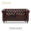VINCENT ヴィンセントシリーズ 英国調 2人掛けソファ 2シート 2人用 コンパクト アンティーク調 レトロ クラシカル 重厚感 高級感 おしゃれ かっこいい 店舗什器 応接室 書斎 ディスプレイ レストラン ホテル 輸入家具 本革 レザー 茶色 アンティークブラウン VC2LS7126K
