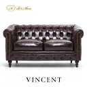 VINCENT ヴィンセントシリーズ 英国調 2人掛けソファ 2シート 2人用 コンパクト アンティーク調 レトロ クラシカル おしゃれ かっこいい かわいい 店舗什器 応接室 書斎 オフィス ディスプレイ レストラン カフェ ホテル 木製 輸入家具 合成皮革 合皮 茶色 ブラウン VC2P38K