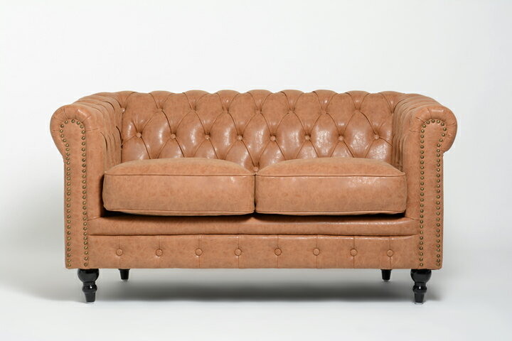 VINCENT ヴィンセントシリーズ 英国調 2人掛けソファ 2シート 2人用 コンパクト アンティーク調 レトロ クラシカル おしゃれ かっこいい かわいい 店舗什器 サロン 応接 書斎 オフィス ディスプレイ レストラン カフェ ホテル 木製 輸入家具 合成皮革 合皮 キャメル VC2P39K [2]