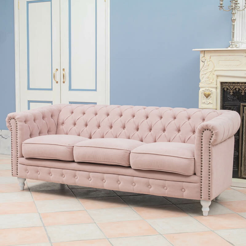 VINCENT ヴィンセントシリーズ 英国調 3人掛けソファ 3シート トリプル コンパクト アンティーク調 レトロ クラシカル おしゃれ かっこいい かわいい マリン 店舗什器 撮影什器 書斎 ディスプレイ レストラン ホテル サロン 輸入家具 布地 シャーベットピンク VC3F237W 3人掛けソファ VINCENT シャーベットピンク 英国アンティーク調