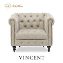 VINCENT ヴィンセントシリーズ 英国調 1人掛けソファ シングルソファー 1人用 コンパクト アンティーク調 レトロ クラシカル おしゃれ かっこいい かわいい 店舗什器 応接室 書斎 ディスプレイ レストラン カフェ ホテル 木製 輸入家具 合成皮革 合皮 ライトグレー VCB1P101K