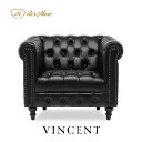 VINCENT ヴィンセントシリーズ 英国調 1人掛けソファ シングルソファー 1人用 コンパクト アンティーク調 レトロ クラシカル おしゃれ かっこいい かわいい 店舗什器 応接室 書斎 ディスプレイ レストラン カフェ ホテル 木製 輸入家具 合成皮革 合皮 黒 ブラック VCB1P32K