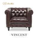 VINCENT ヴィンセントシリーズ 英国調 1人掛けソファ シングルソファー 1人用 コンパクト アンティーク調 レトロ クラシカル おしゃれ かっこいい かわいい 店舗什器 応接室 書斎 ディスプレイ レストラン カフェ ホテル 木製 輸入家具 合成皮革 合皮 ブラウン VCB1P38K